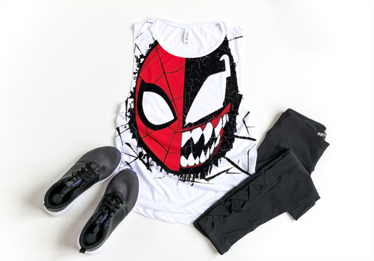 Bold Spider-Venom Sleeveless T-Shirt – Split Face Superhero Tank Top for Fans