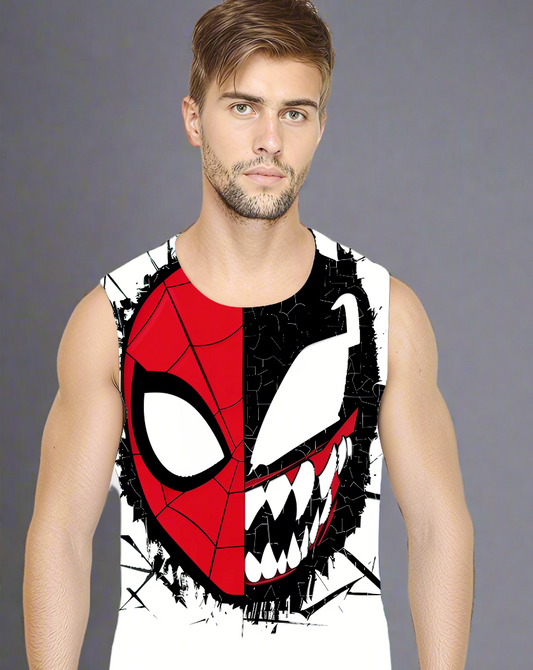 Bold Spider-Venom Sleeveless T-Shirt – Split Face Superhero Tank Top for Fans